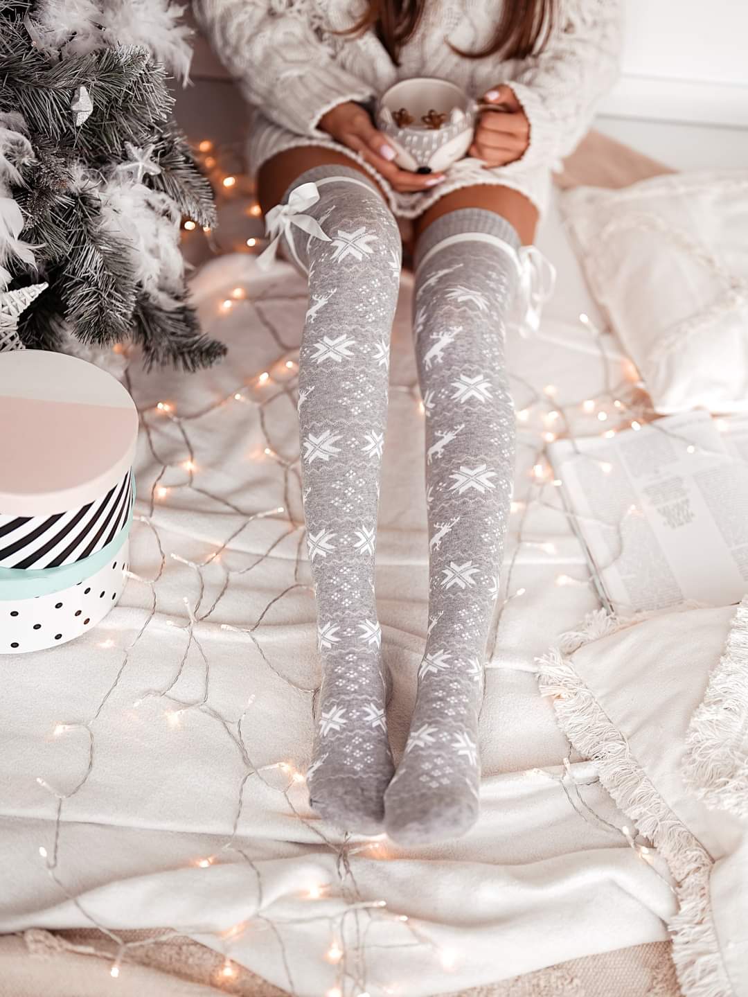 Jólasokkar með bandi Gráir