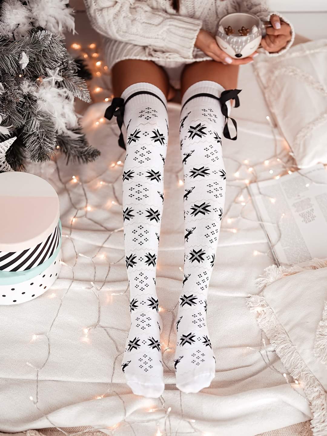 Jólasokkar með bandi (Hvítir og Svartir)