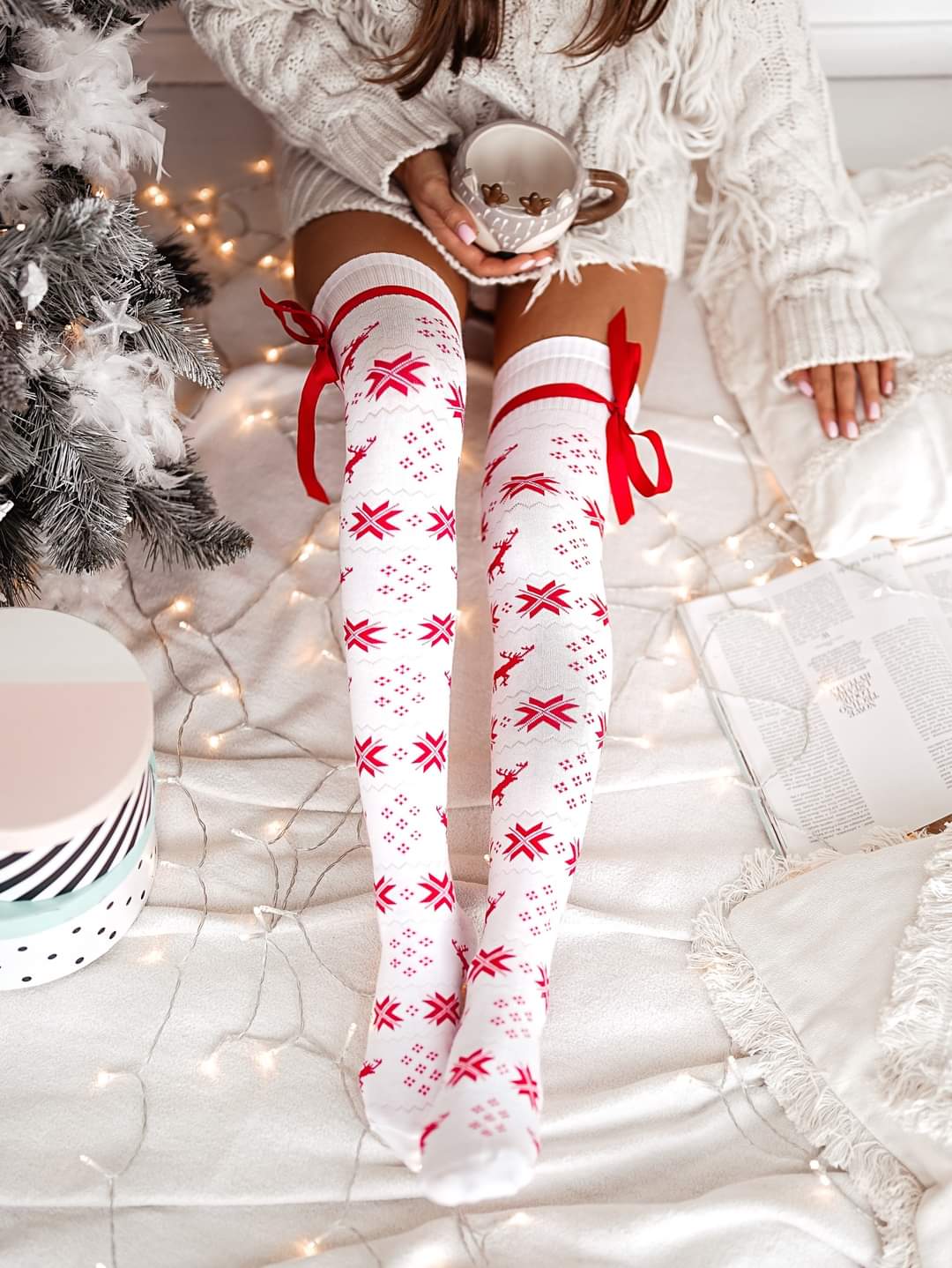 Jólasokkar með bandi (Hvítir og Rauðir)