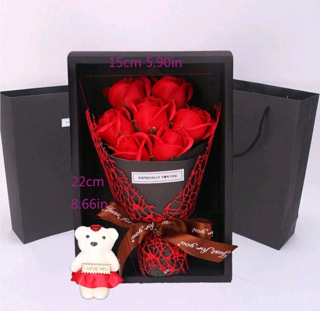 Sápu rósavöndur með bangsa 4 litir í boði