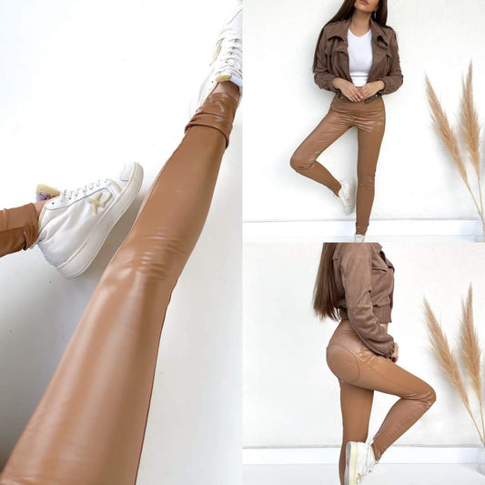Mielczarkowski push up pleður leggings brúnar